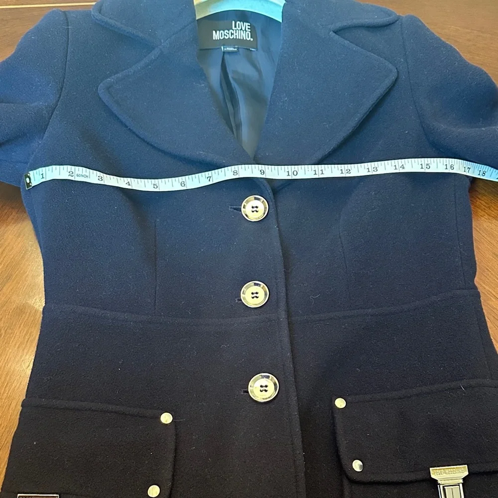 Love Moschino Navy Wool Coat – Classic Tailored Designer Style Size S - Picture 9 of 14